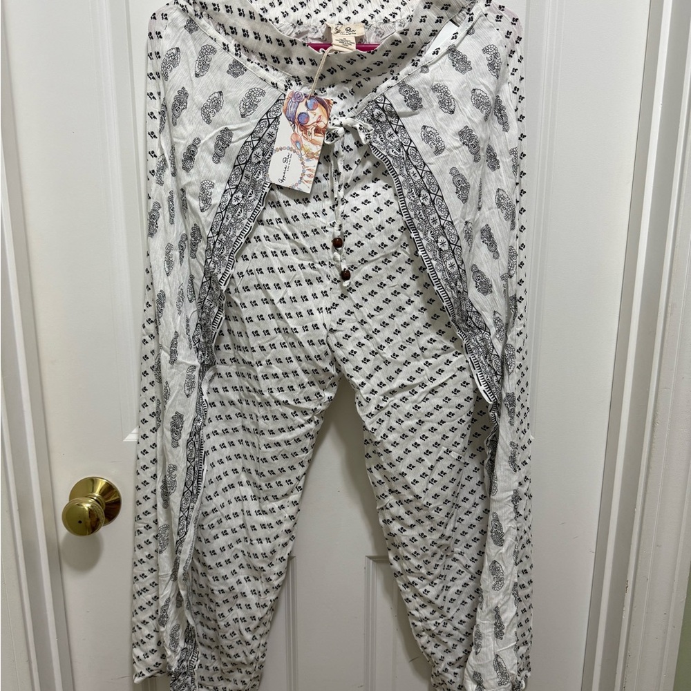 White and Black Patterned Pants boho